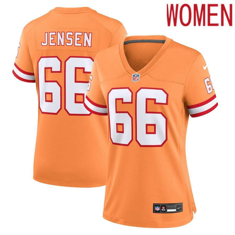Women Tampa Bay Buccaneers 66 Ryan Jensen Nike Orange Throwback Game NFL Jersey